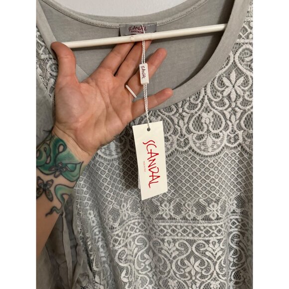 Scandal Italy layered lace sheer puff sleeve mini dress‎ boho victorian size M - Picture 8 of 9